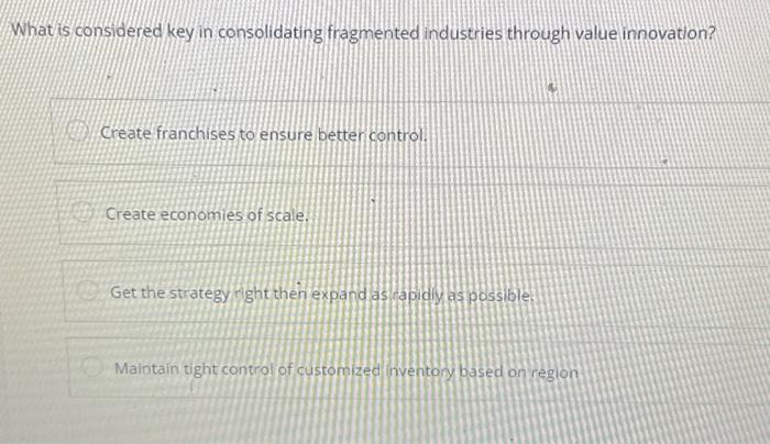  What is considered key in consolidating fragmented industries through value innovation?