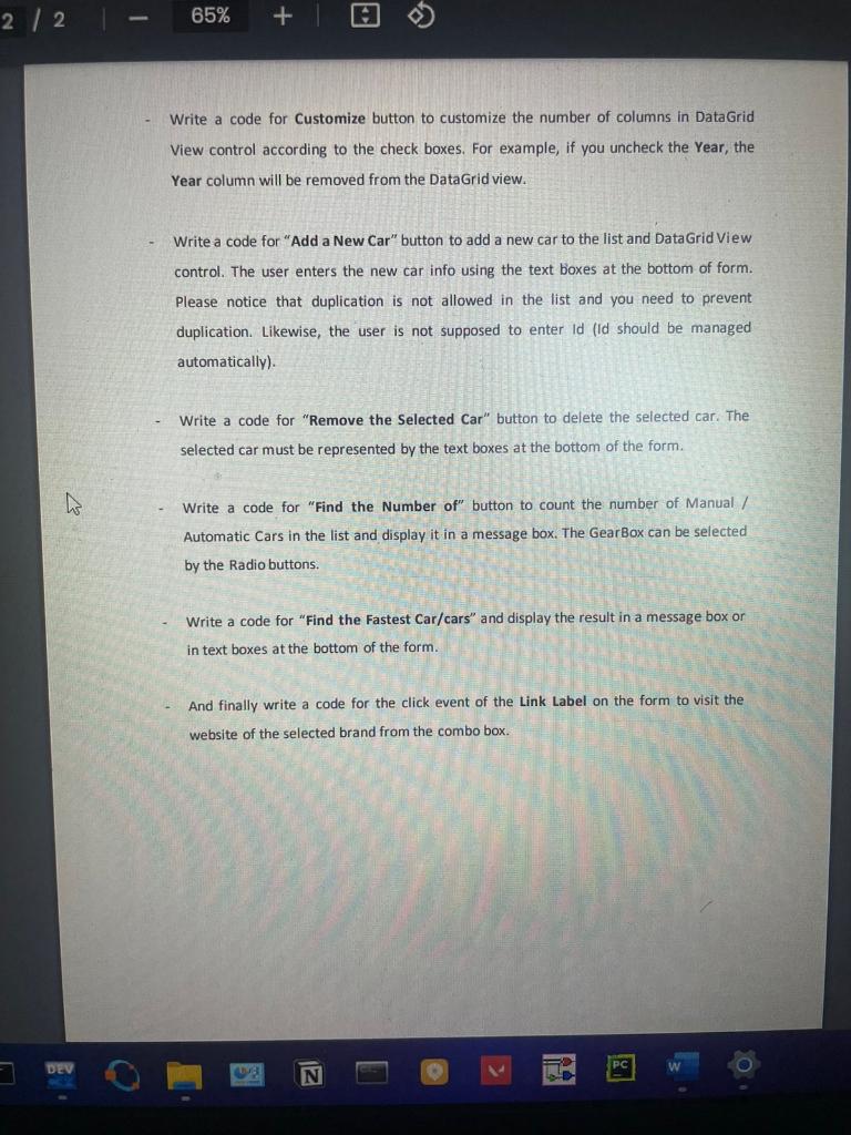 Interface) for an application to manage the CARs data represented in a