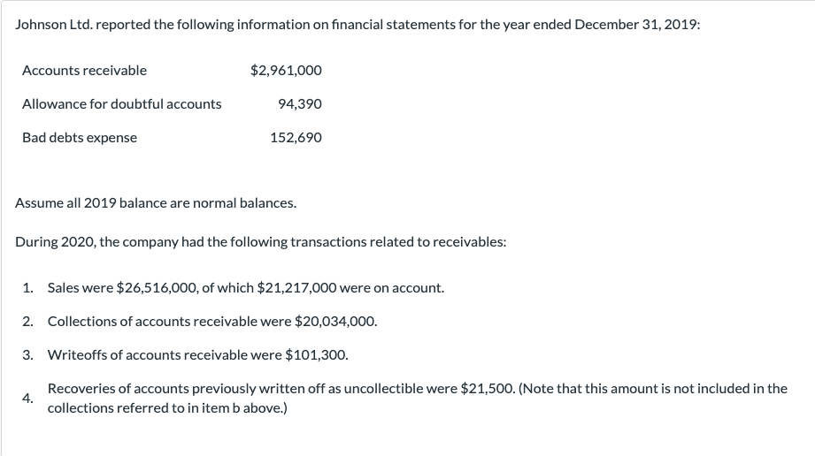 Show your work, please Thanks Johnson Ltd. reported the following information