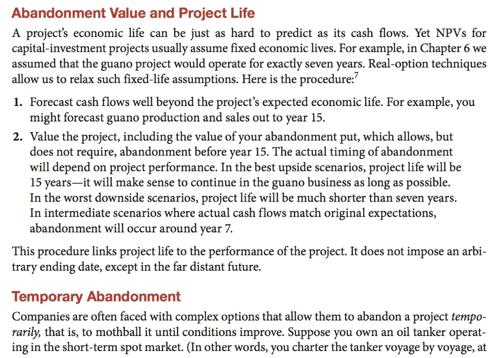 of the abandonment put changes depending on the standard deviation of the