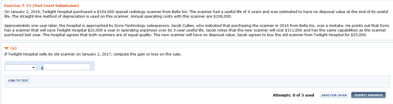 Exercise 1-13 (Part Level Submission) On January 2, 2016, Twilight Hospital