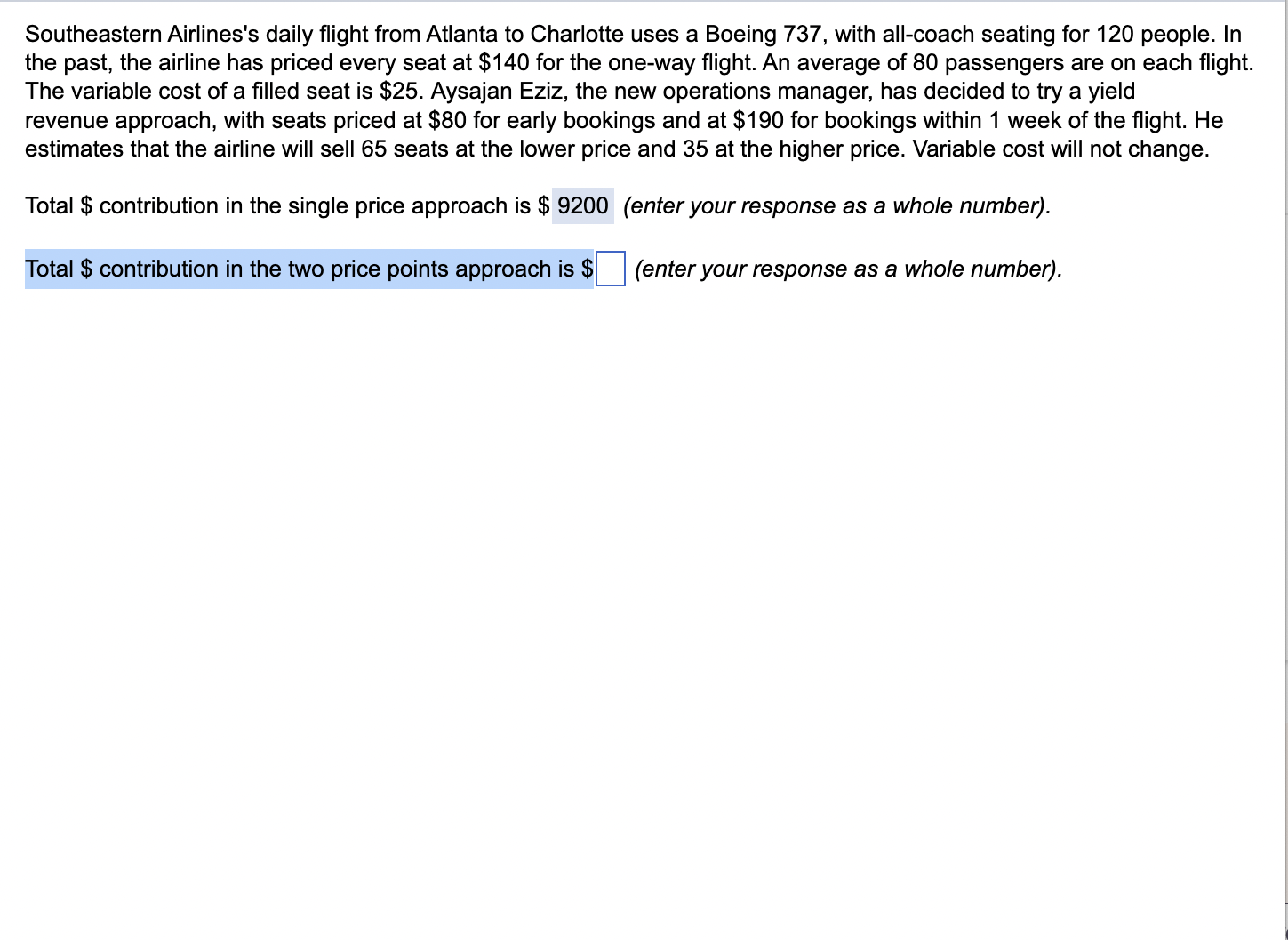 Total $ contribution in the two price points approach is $? Southeastern