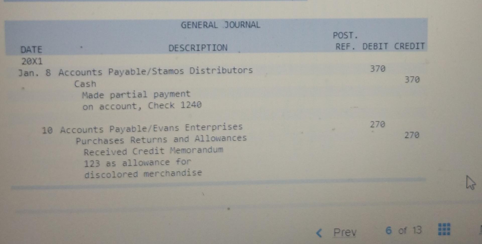 GENERAL JOURNAL POST. REF. DEBIT CREDIT 370 DATE DESCRIPTION 20x1 Jan.