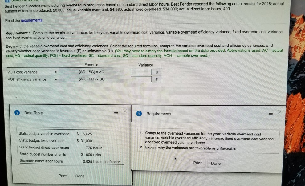 I'll also need: FOH cost variance = what formula = what