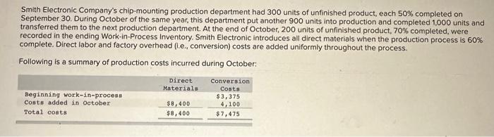  1. Summarize your answers from Requirement 1 using weighted-average process costing:
