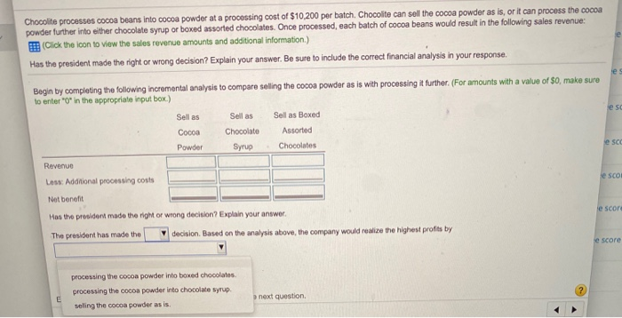 to transform the cocoa powder into boxed assorted chocolates. The company president