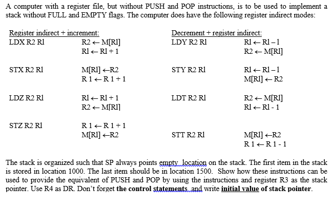  A computer with a register file. but without PUSH and POP