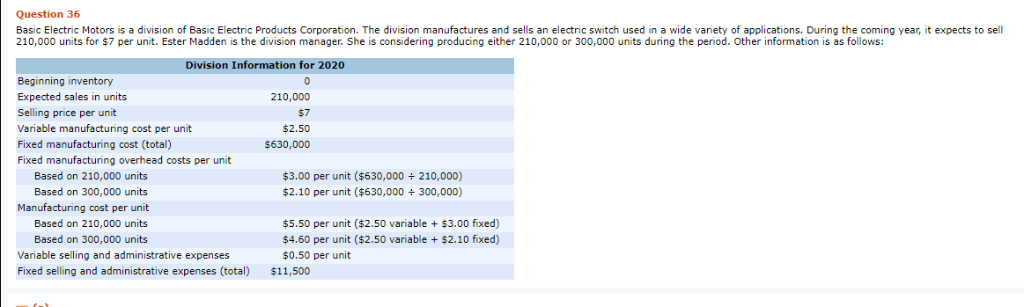 Question 36 Basic Electric Motors is a division of Basic Electric