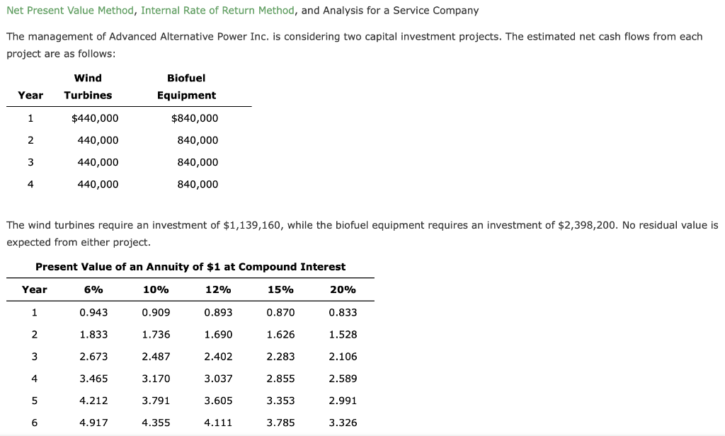  Net Present Value Method, Internal Rate of Return Method, and Analysis