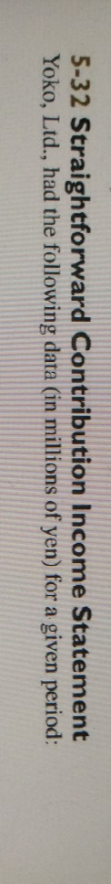  5-32 Straightforward Contribution Income Statement Yoko , Ltd. , had the