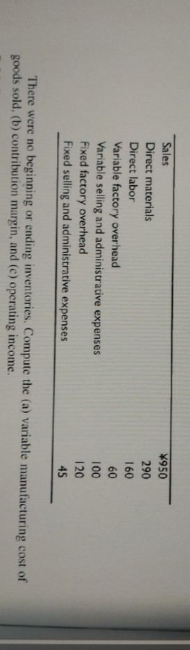 following data in millions of yen for a given period : Sales