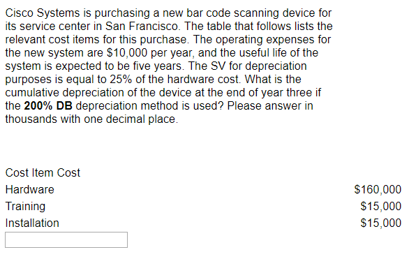  Cisco Systems is purchasing a new bar code scanning device for