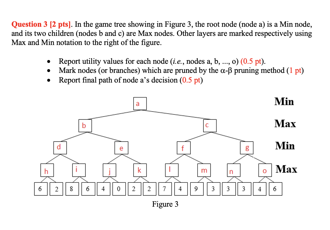  Question 3[2 pts]. In the game tree showing in Figure 3,