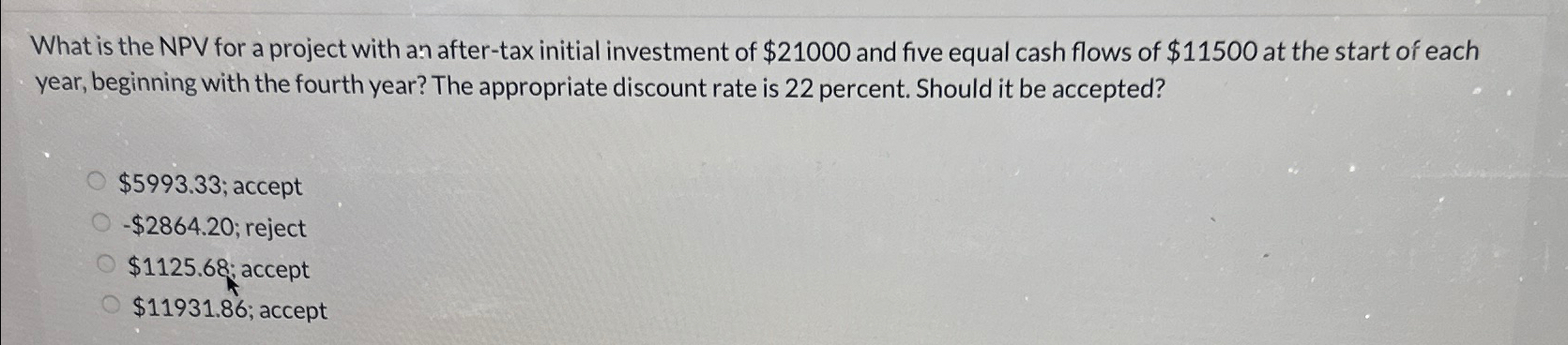  What is the NPV for a project with an after-tax initial