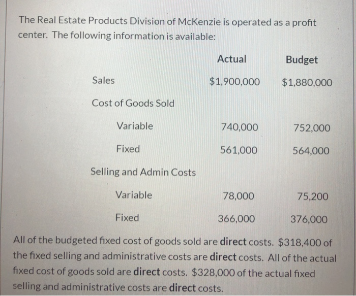 Real Estate Product Division is an investment center, how would the responsibility