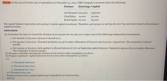 please type answer into chegg . Thanks! P12-2A At the end of