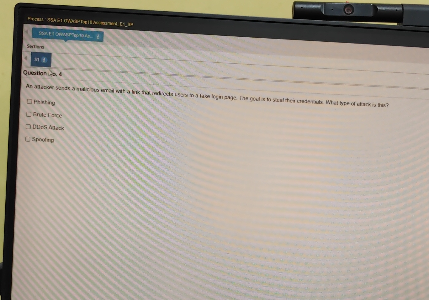  Process : SSA E1 OWASPTop10 Assessment_E1_SP Sections S1i Question Fo.4 An