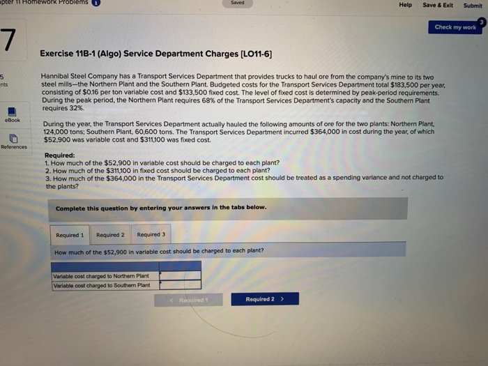  omework Problems Saved Help Save & Exit Submit Check my work
