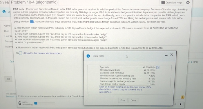  Do Ho Problem 10-4 (algorithmic) Question Help Ut PAG India Procter