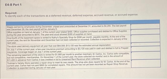 following information applies to the questions displayed below) Trotman's Variety Store is