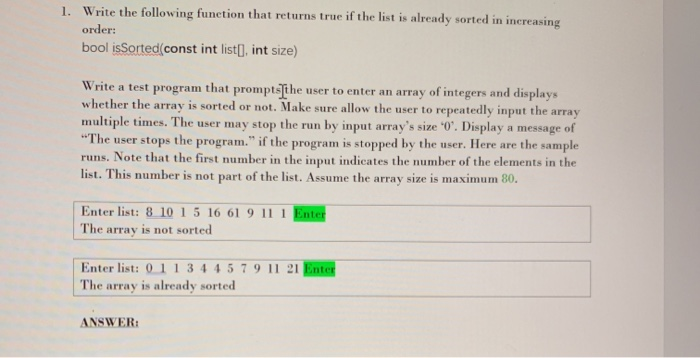 in c++ Write the following function that returns true if the list