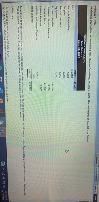  CALCULATOR PRINTER VERSION 4CX NEXT Problem 4-02A Len Thomas started his