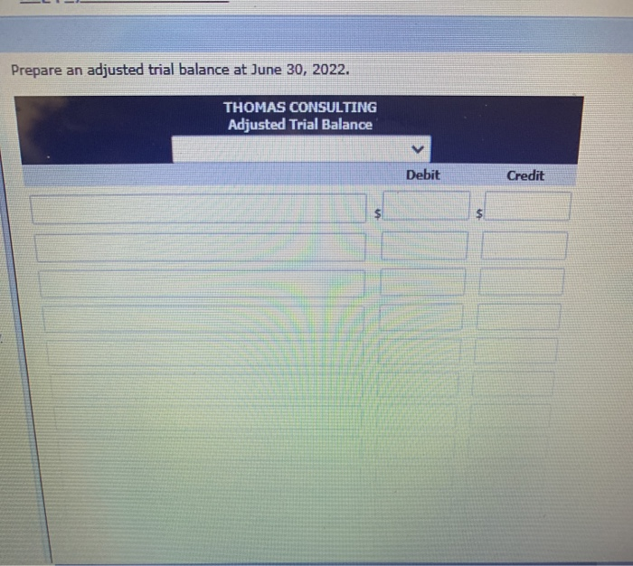 trial balance, the chart of accounts for Thomas also contains the following