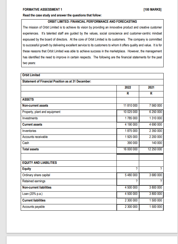  Read the case study and answer the questions that follow: ORBIT