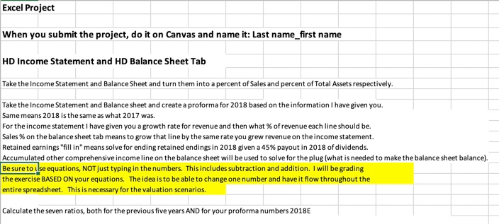 Excel Project When you submit the project, do it on Canvas