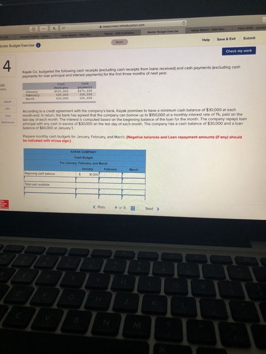  Help Save& Exit Submit aster Budget xercise 4 Kayak Co budgeted