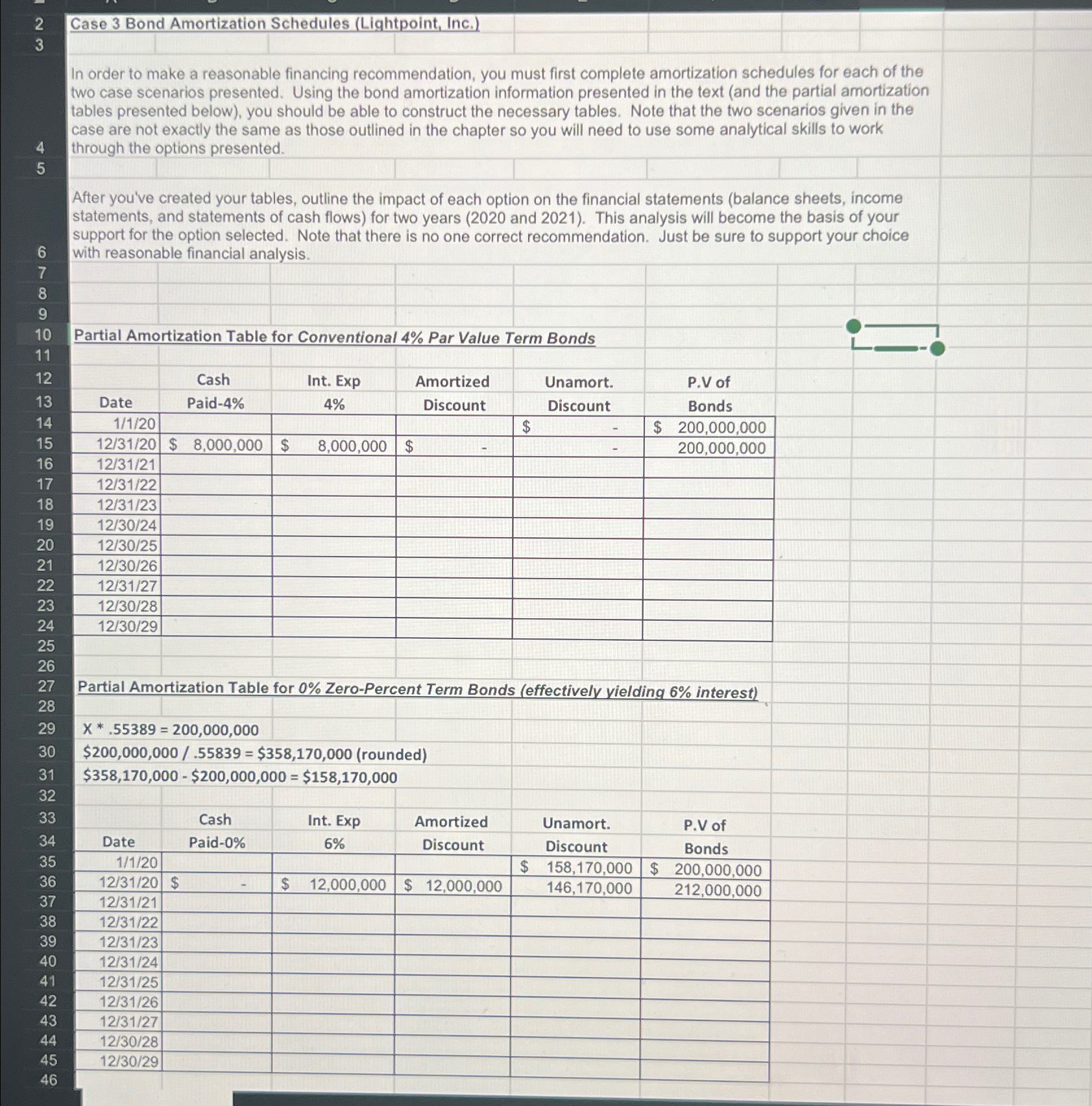  2 Case 3 Bond Amortization Schedules (Lightpoint, Inc.) In order to