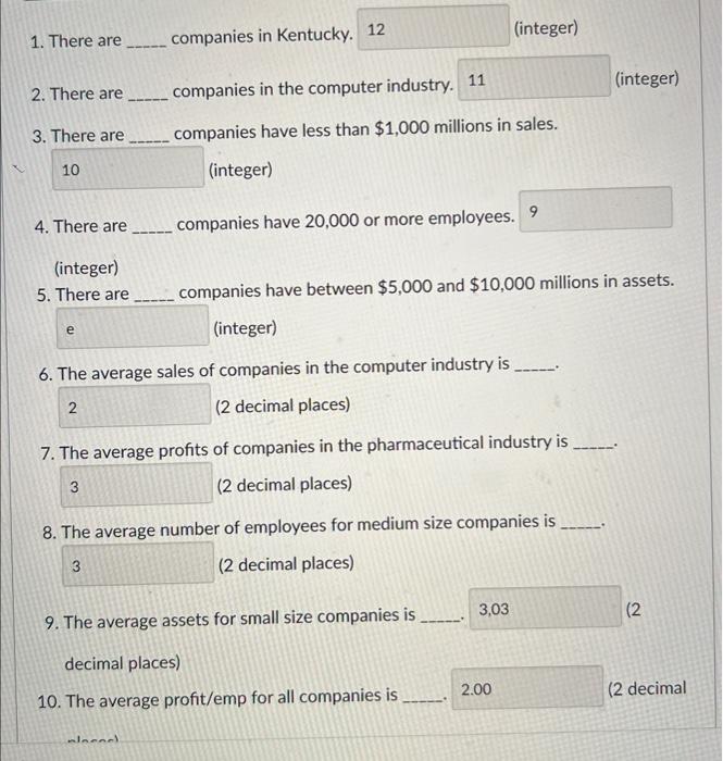 questions with an integer: 1. The column heading starts at row 2.