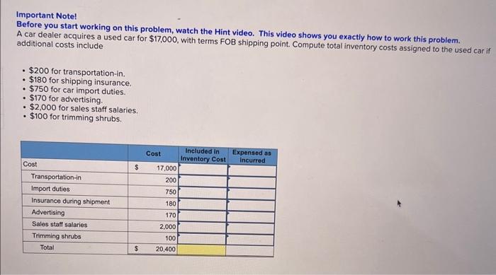  Important Notel Before you start working on this problem, watch the