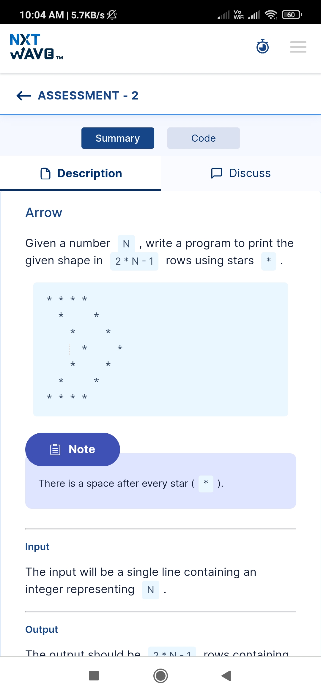  Arrow Given a number N, write a program to print the