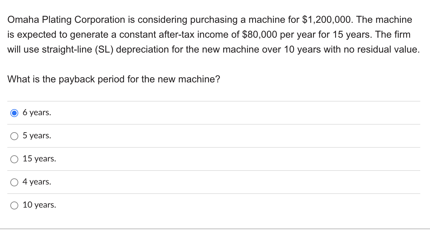 Omaha Plating Corporation is considering purchasing a machine for $1,200,000. The