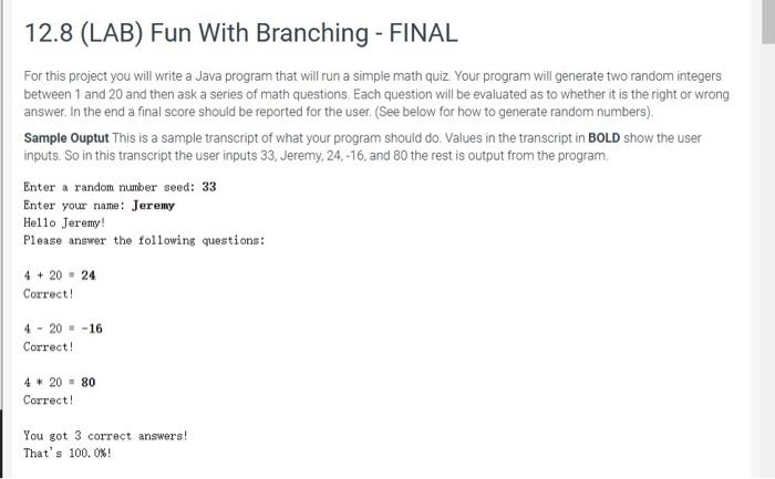  For this project you will write a Java program that will