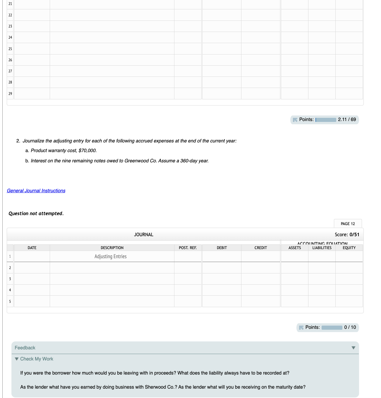 of the current year: a. Product warranty cost, $70,000. b. Interest on