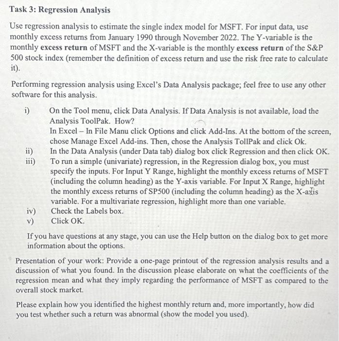  Task 3: Regression Analysis Use regression analysis to estimate the single