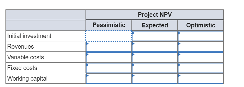 its magnoosium mine: Initial investment Revenues Variable costs Fixed cost Working capital