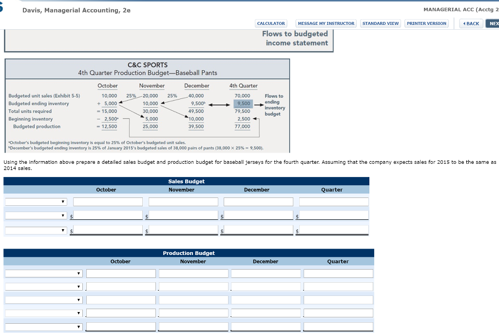 budgets for baseball pants is presented below C&C SPORTS Sales Forecast for
