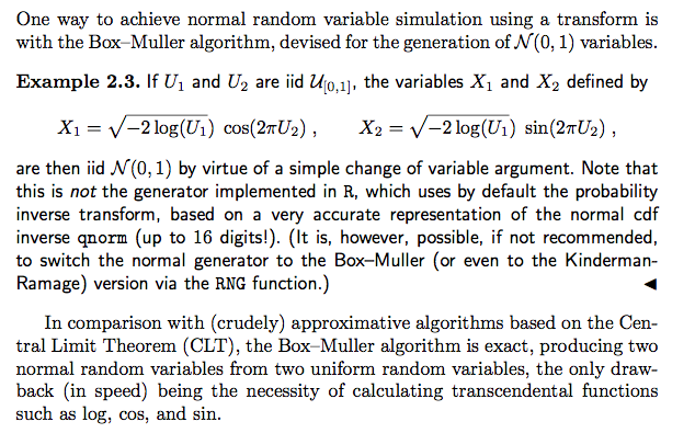EXERCISE 4 # Program the Box-Muller transform (see Example 2.3 in the