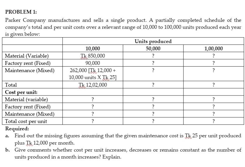 A handwritten answer will be better to understand PROBLEM 1: Parker