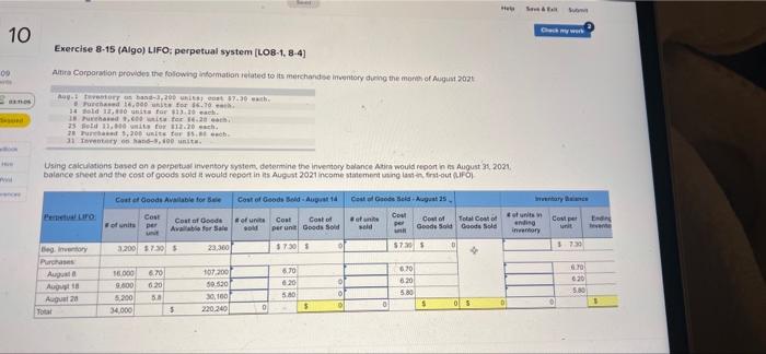 Corporation provides the following information to marrying of August 2021 ventory on