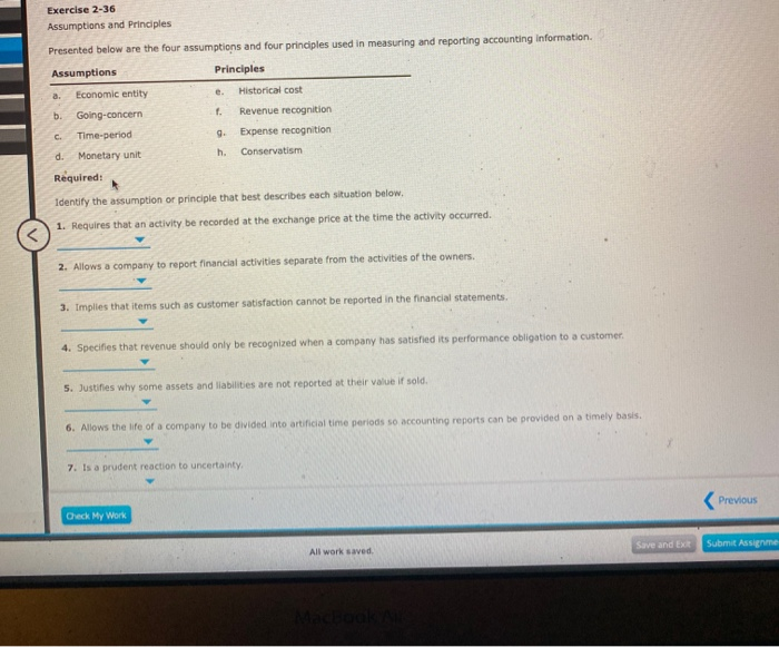  Exercise 2-36 Assumptions and Principles Presented below are the four assumptions