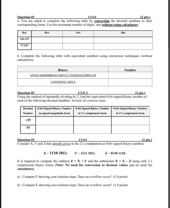 solve this with more steps for every one Question 01 ClO1 (2pts.