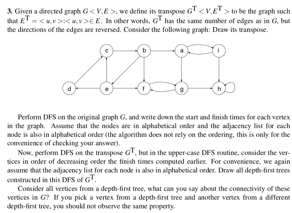 3. Given a directed graph G , we define its transpose