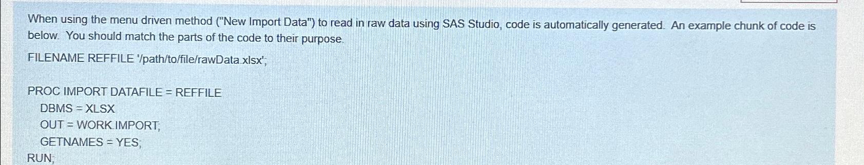  When using the menu driven method ("New Import Data") to read