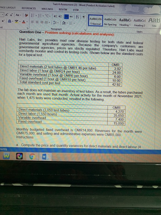  PAGE LAYOUT Task 4-Assessment 29 - Word Product Activation failed MAILINGS