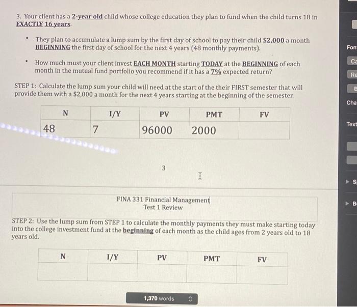 slove step 1 and 2 3. Your client has a 2-year old