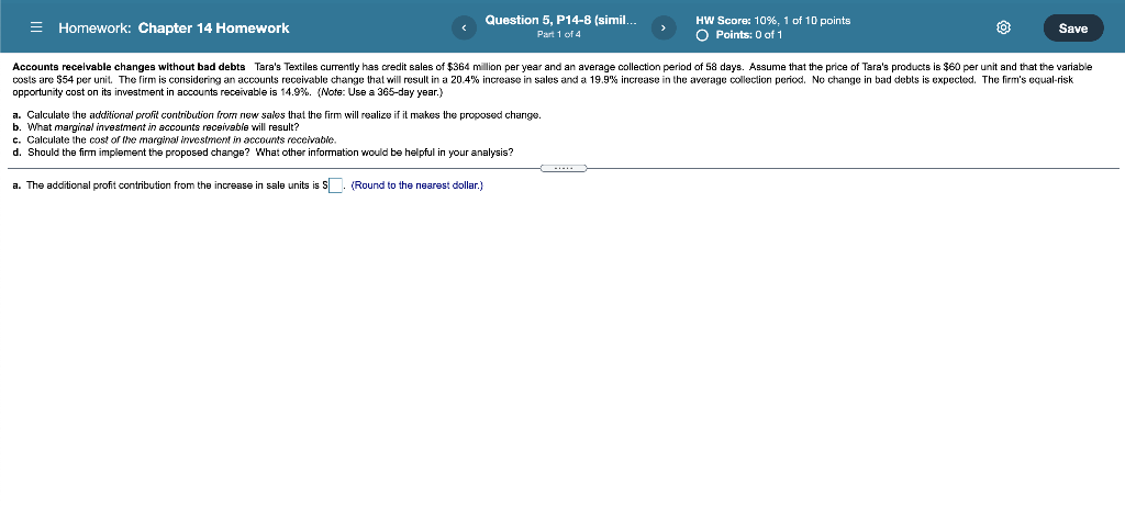  = Homework: Chapter 14 Homework Question 5, P14-8 (simil... Part 1